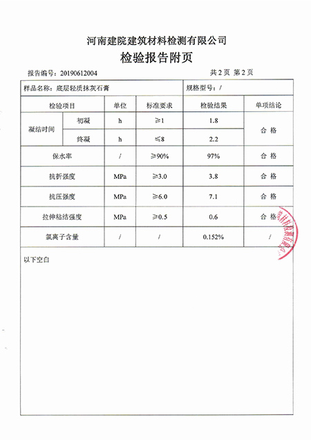 面層抹灰石膏檢測報告